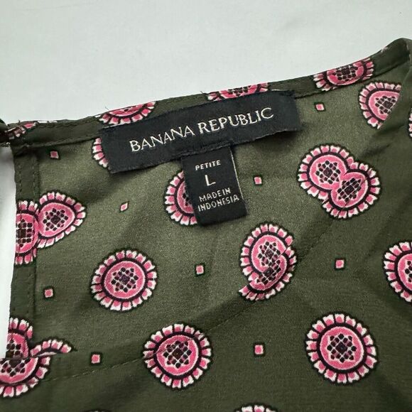 Banana Republic Green Pink Geometric Blouse Ruffles Long Sleeve Sz LP L Petite - Picture 7 of 10